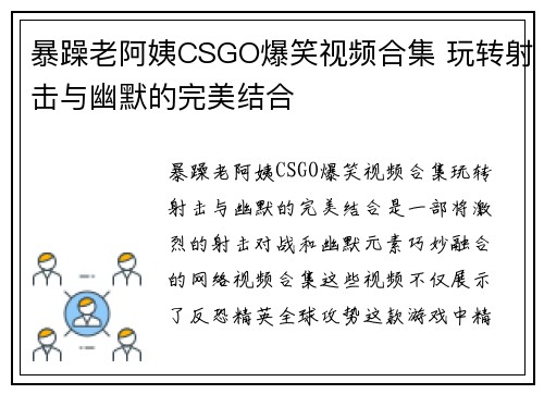 暴躁老阿姨CSGO爆笑视频合集 玩转射击与幽默的完美结合